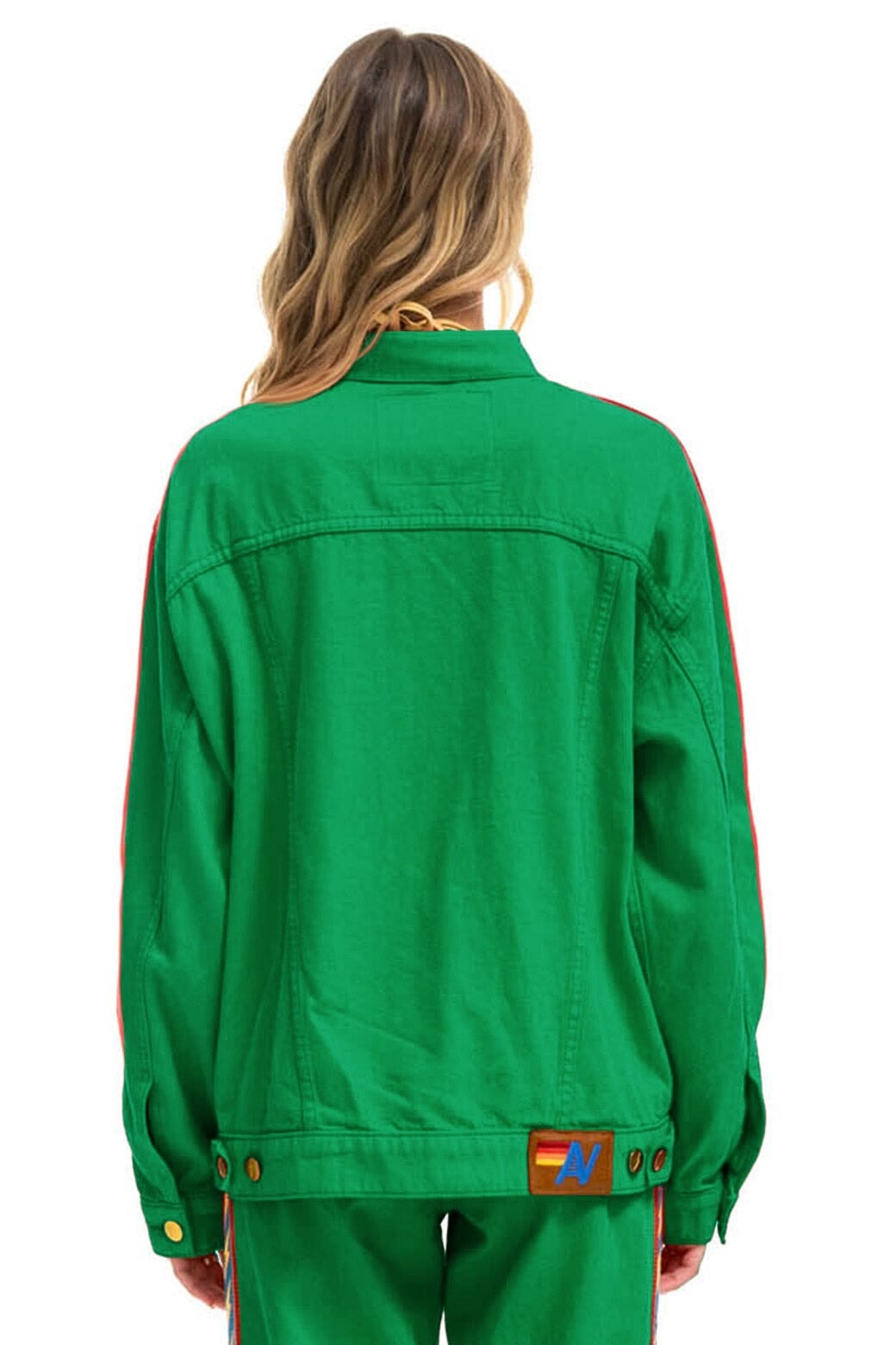 Alternative view of BOLT STRIPE OVERSIZED CONCERT DENIM JACKET - KELLY GREEN