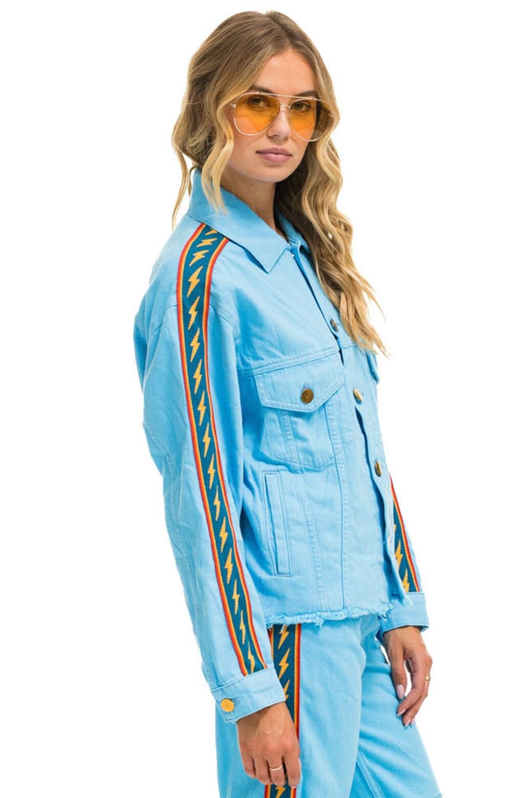 Alternative view of BOLT STRIPE OVERSIZED CUTOFF DENIM JACKET - SKY