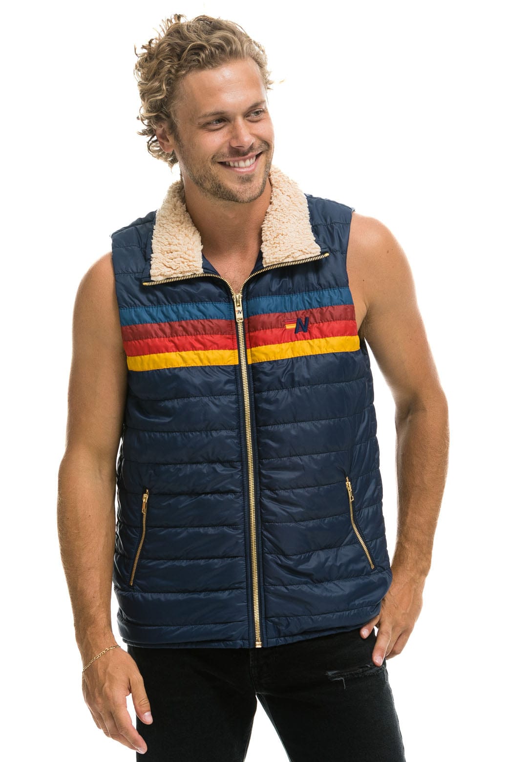 Alternative view of MEN'S 4 STRIPE VEST SHERPA - NAVY