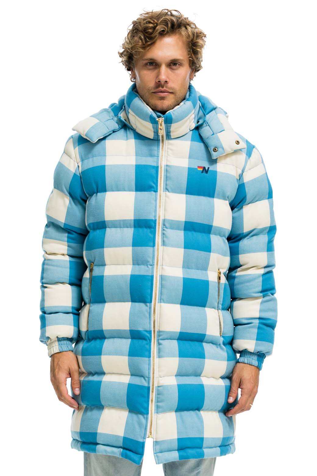 Alternative view of PLAID UNISEX LONG TREKKER JACKET - SKY PLAID