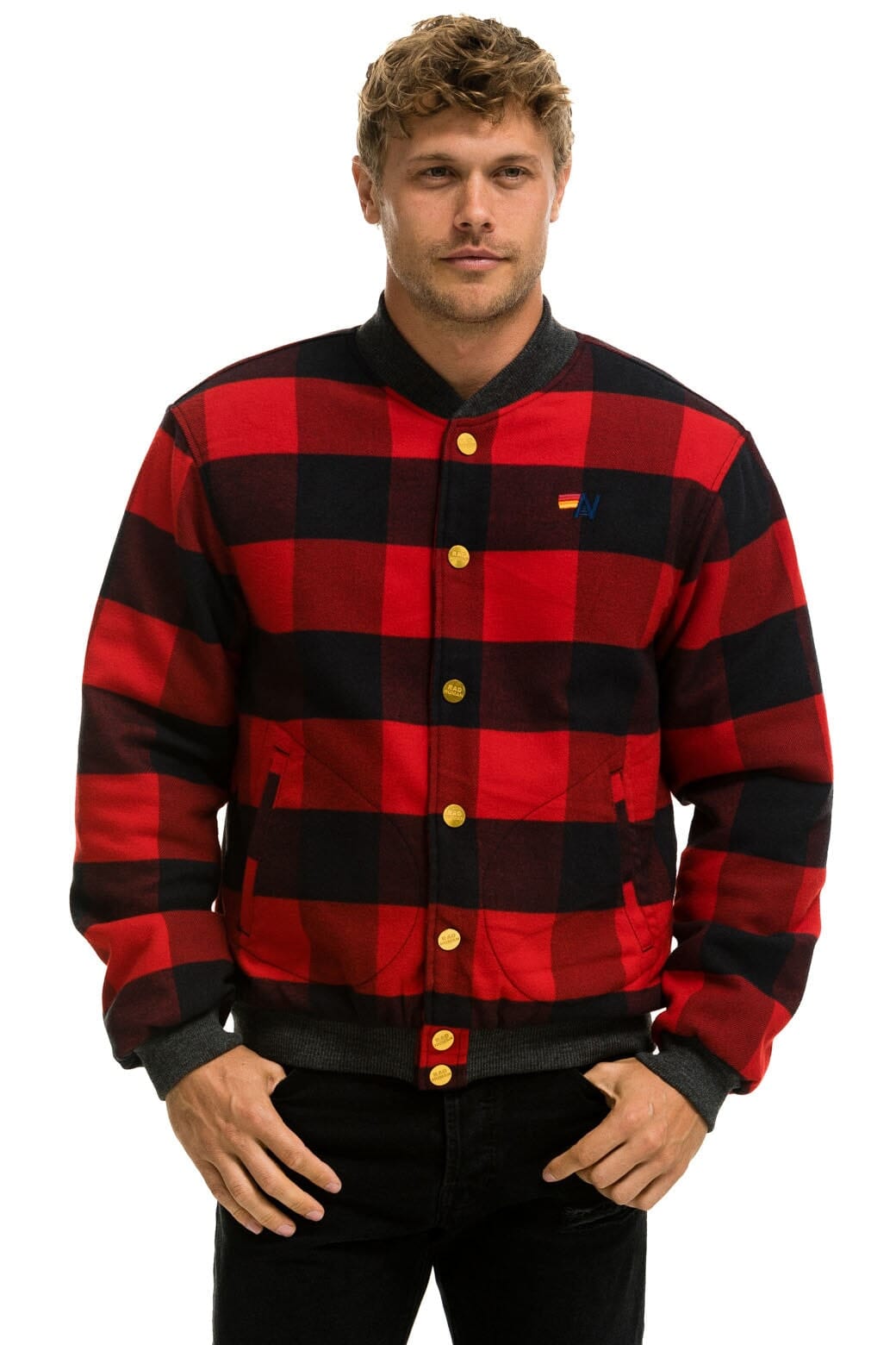 Alternative view of PLAID UNISEX VARSITY JACKET - BUFFALO PLAID
