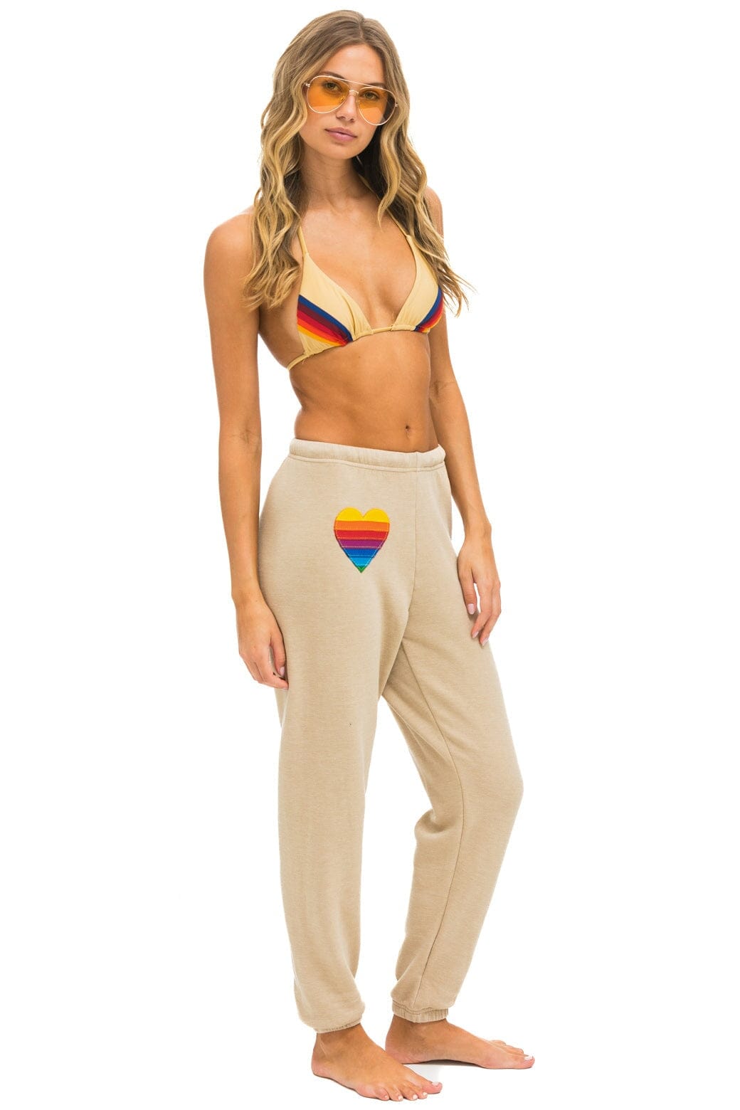 Alternative view of RAINBOW HEART STITCH SWEATPANTS - SAND