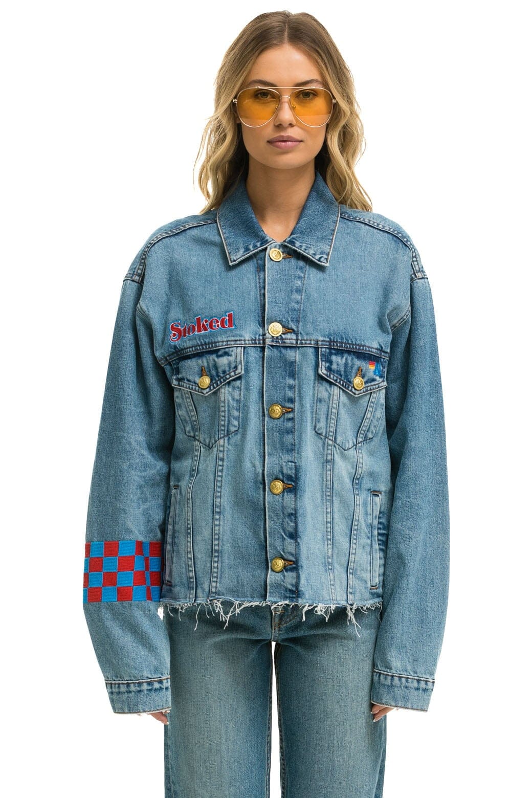 Alternative view of STOKED BOLT SMILEY OVERSIZED CUTOFF DENIM JACKET - VINTAGE