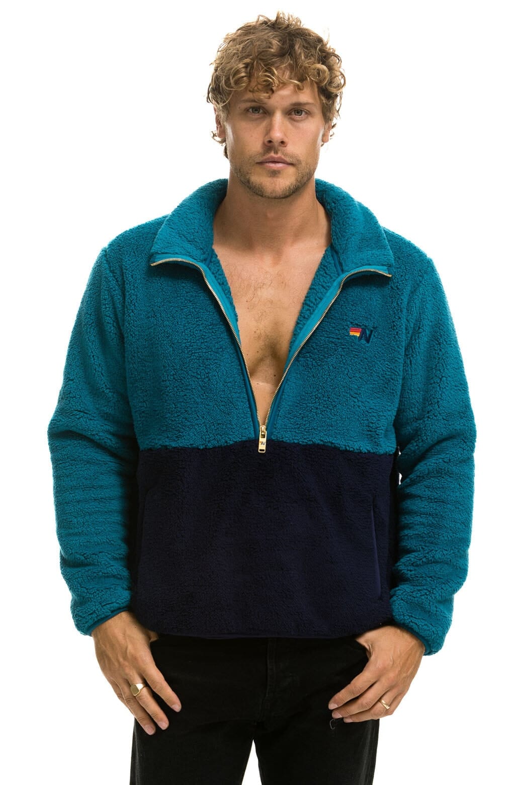 Alternative view of TEDDY UNISEX HALF ZIP COLOR BLOCK JACKET - CAPRI