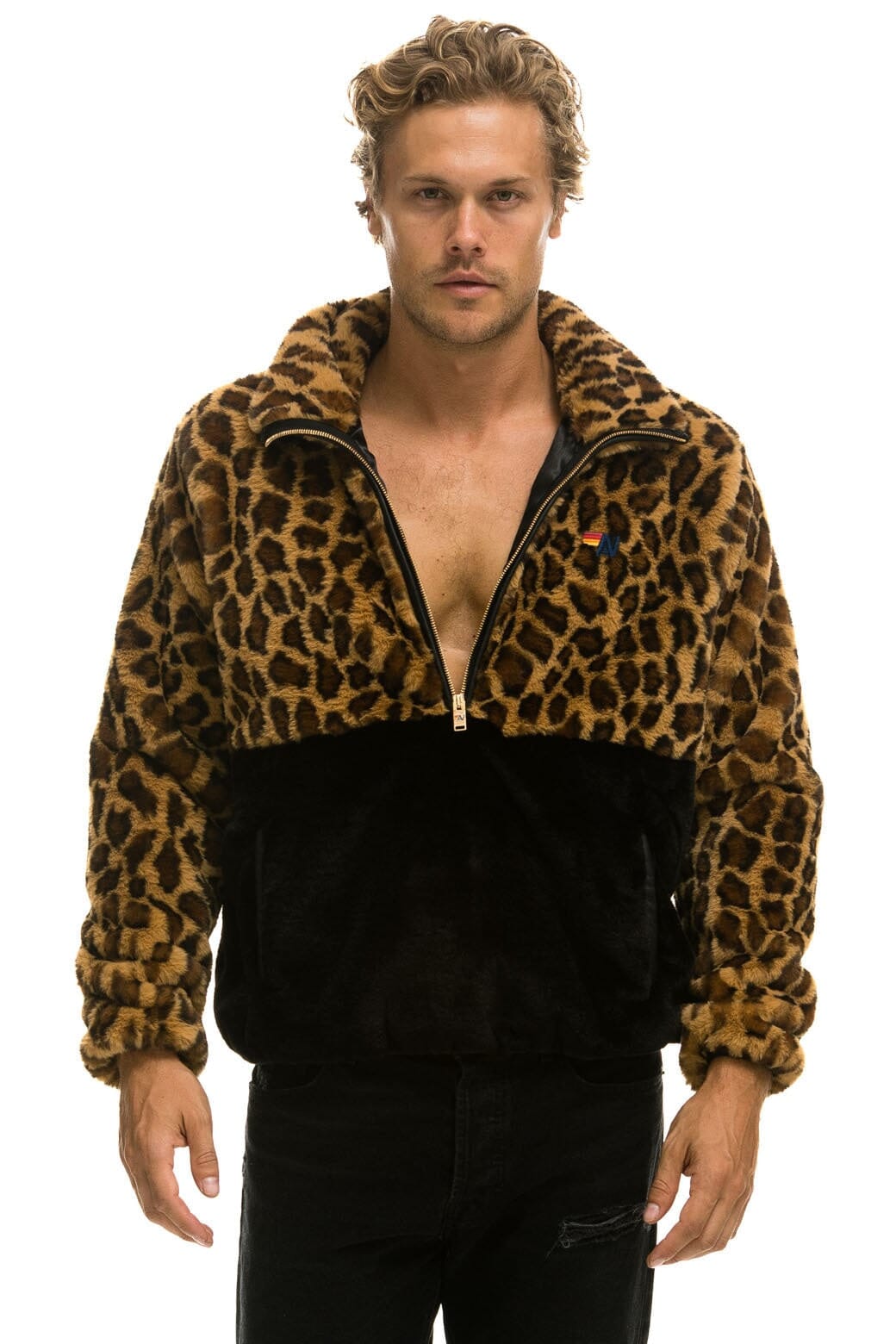 Alternative view of TEDDY UNISEX HALF ZIP COLOR BLOCK JACKET - CHEETAH
