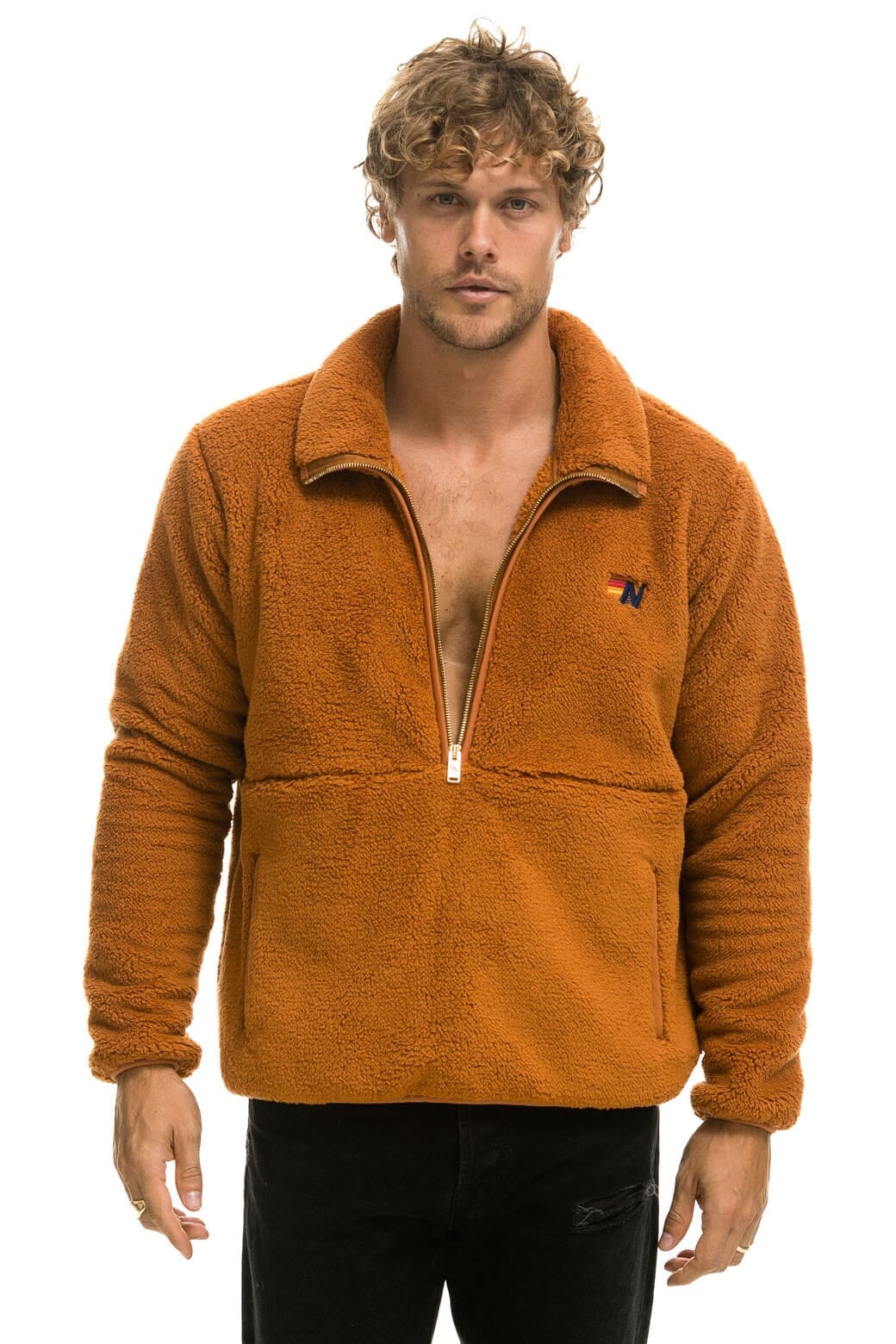 Alternative view of TEDDY UNISEX HALF ZIP JACKET - WHISKEY