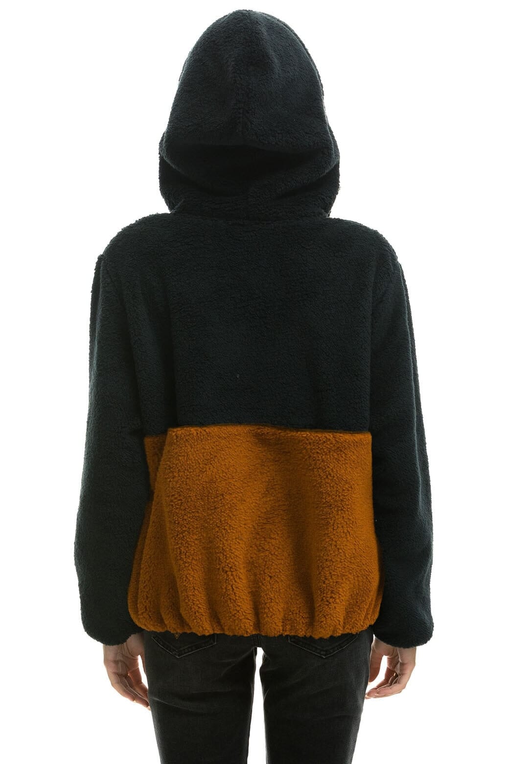 Alternative view of TEDDY UNISEX HOODED HALF ZIP COLOR BLOCK JACKET - BLACK