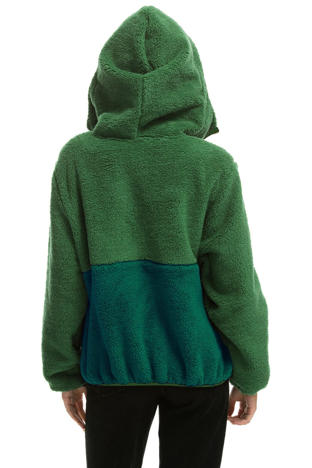 Alternative view of TEDDY UNISEX HOODED HALF ZIP COLOR BLOCK JACKET - GARDEN GREEN