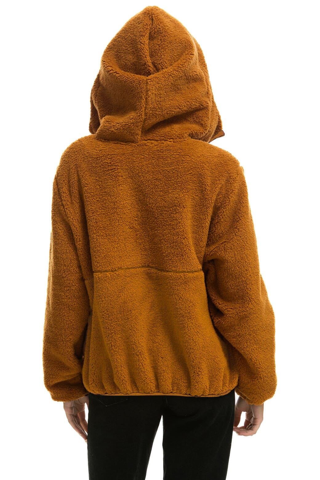 Alternative view of TEDDY UNISEX HOODED HALF ZIP JACKET - WHISKEY