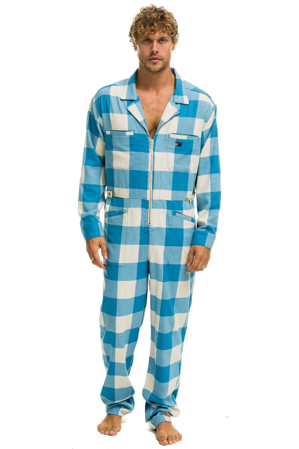 Alternative view of UNISEX PLAID FLIGHT SUIT - SKY PLAID