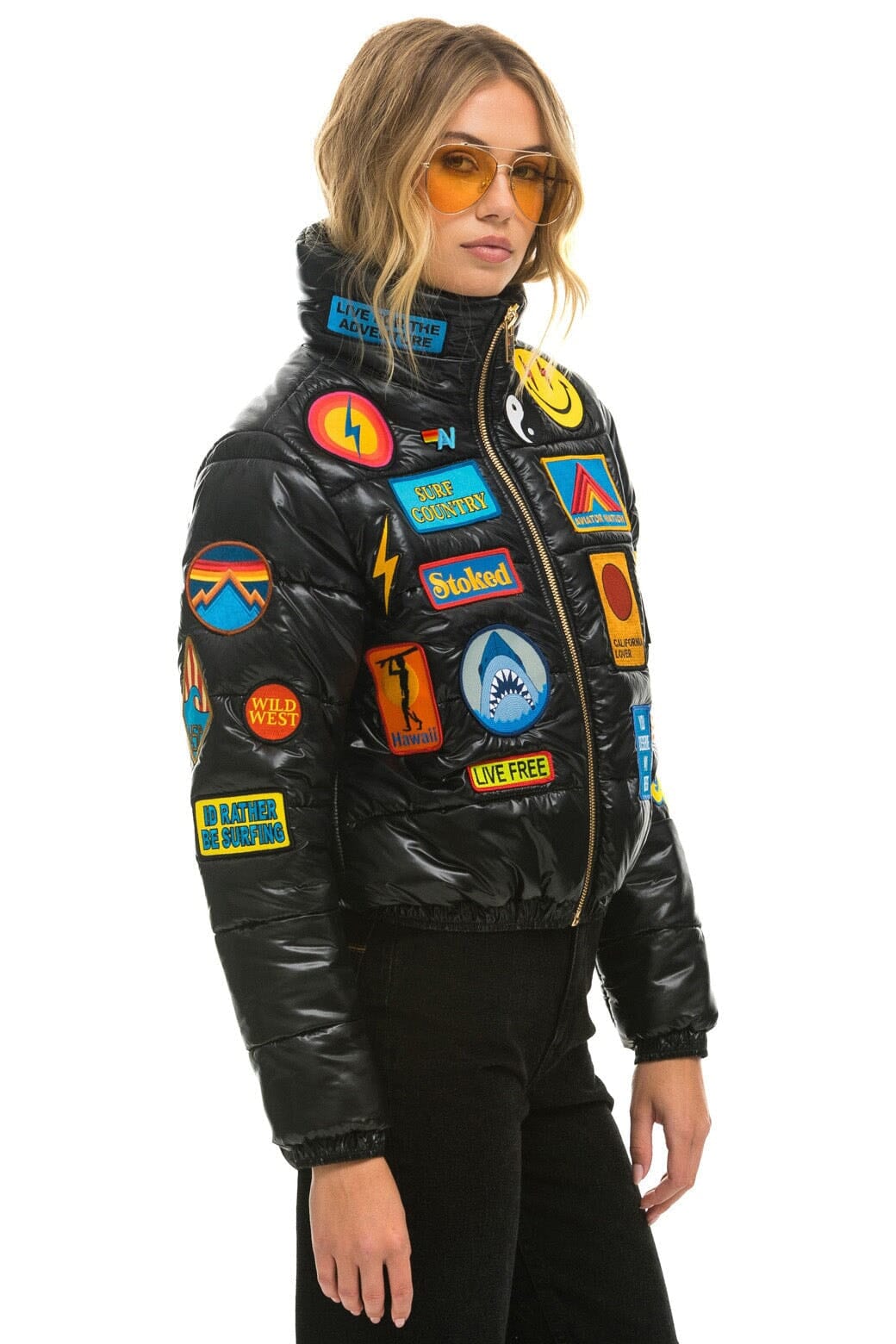 Alternative view of VINTAGE PATCH APRES PUFFER JACKET - BLACK GLOSSY