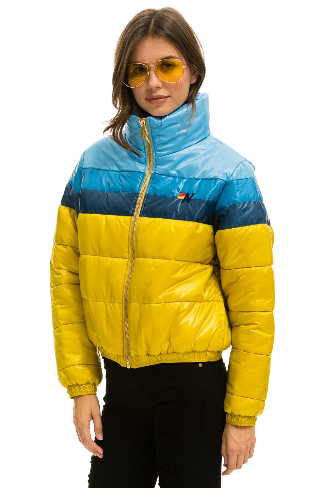 Alternative view of COLOR BLOCK LUXE APRES PUFFER JACKET - HONEY GLOSSY
