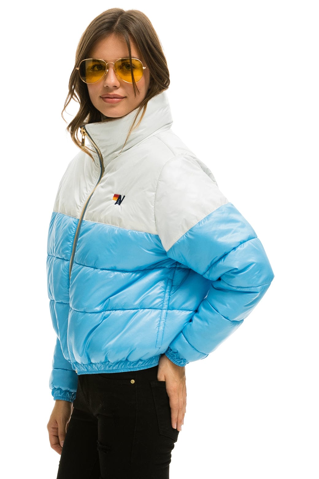 Alternative view of COLOR BLOCK HALF AND HALF APRES PUFFER JACKET - WHITE GLOSSY