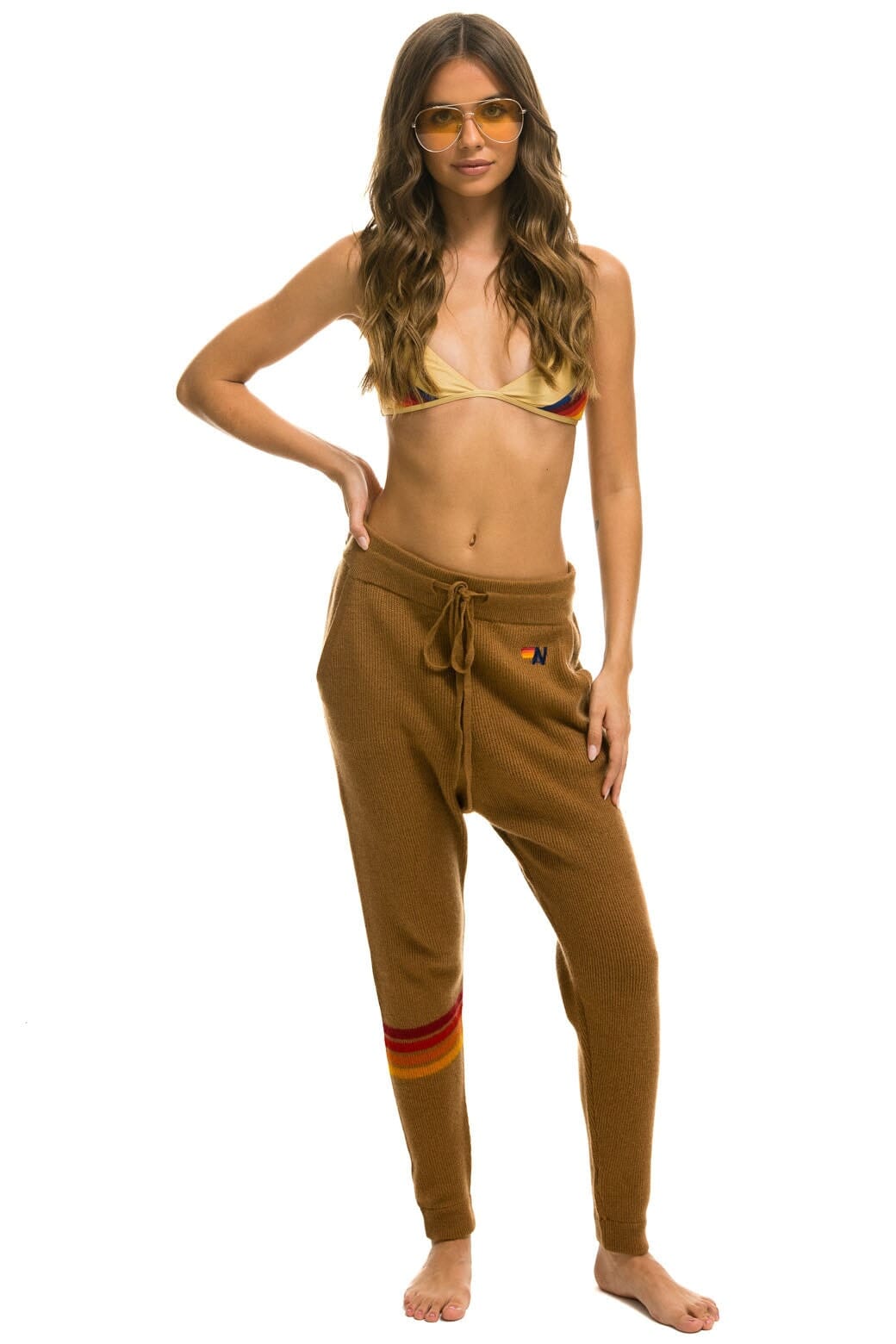 Alternative view of RAINBOW 4 STRIPE CASHMERE RELAXED FIT PANT - BUTTERSCOTCH