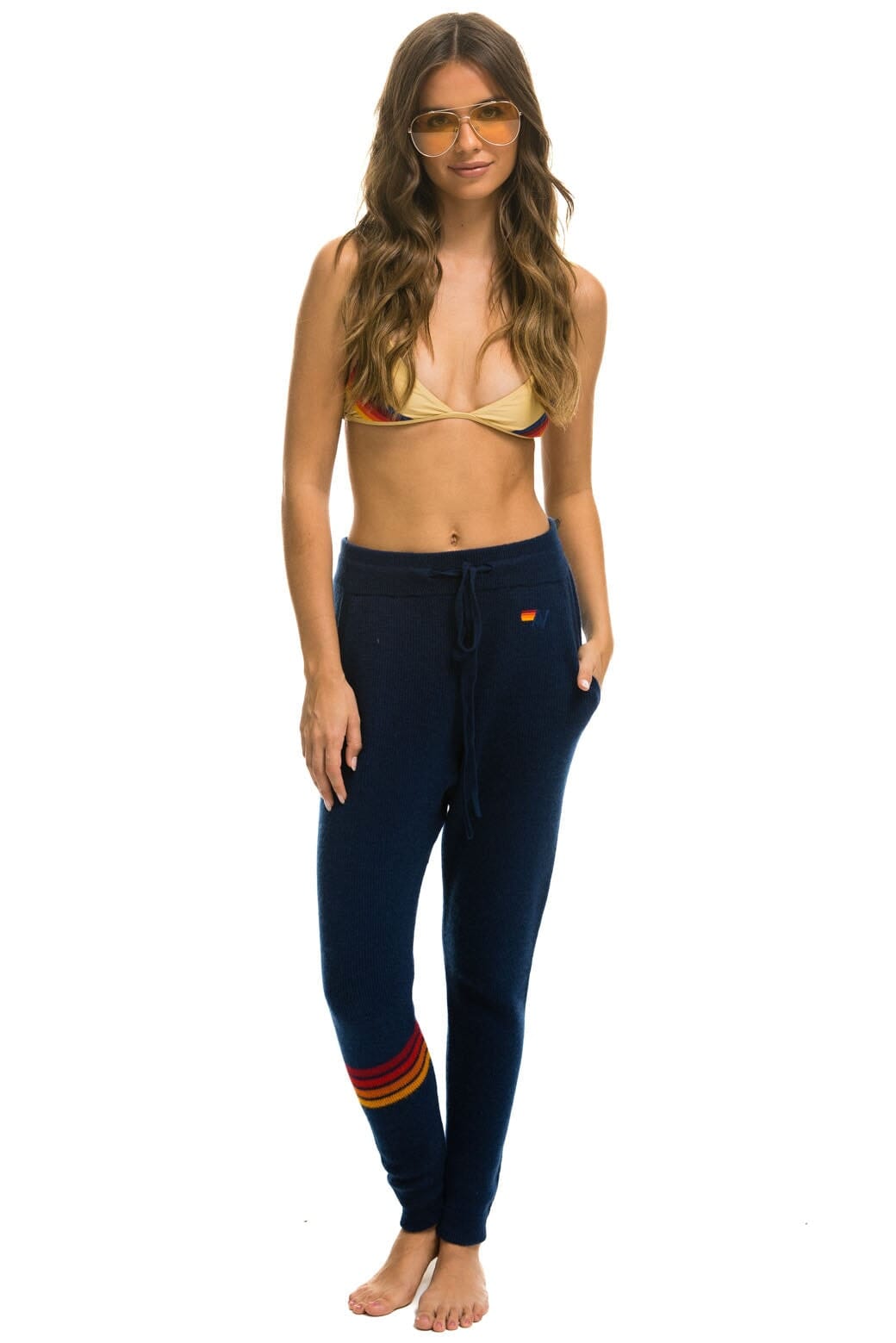 Alternative view of RAINBOW 4 STRIPE CASHMERE RELAXED FIT PANT - MIDNIGHT
