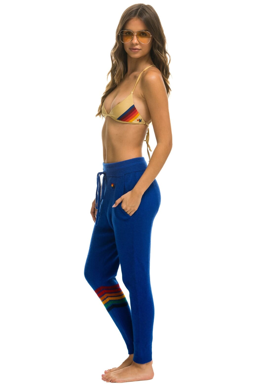Alternative view of RAINBOW 6 STRIPE CASHMERE RELAXED FIT PANT - LAPIS