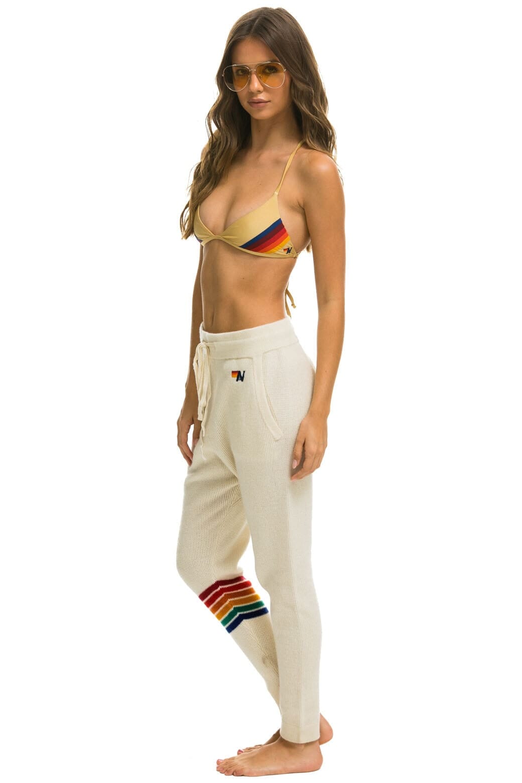 Alternative view of RAINBOW 6 STRIPE CASHMERE RELAXED FIT PANT - VINTAGE WHITE