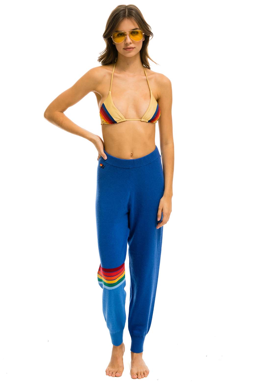 Alternative view of RAINBOW STRIPE CASHMERE LIGHT SWEATER PANT - VINTAGE BLUE